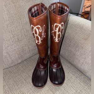 Brown and Black Monogrammed Boots